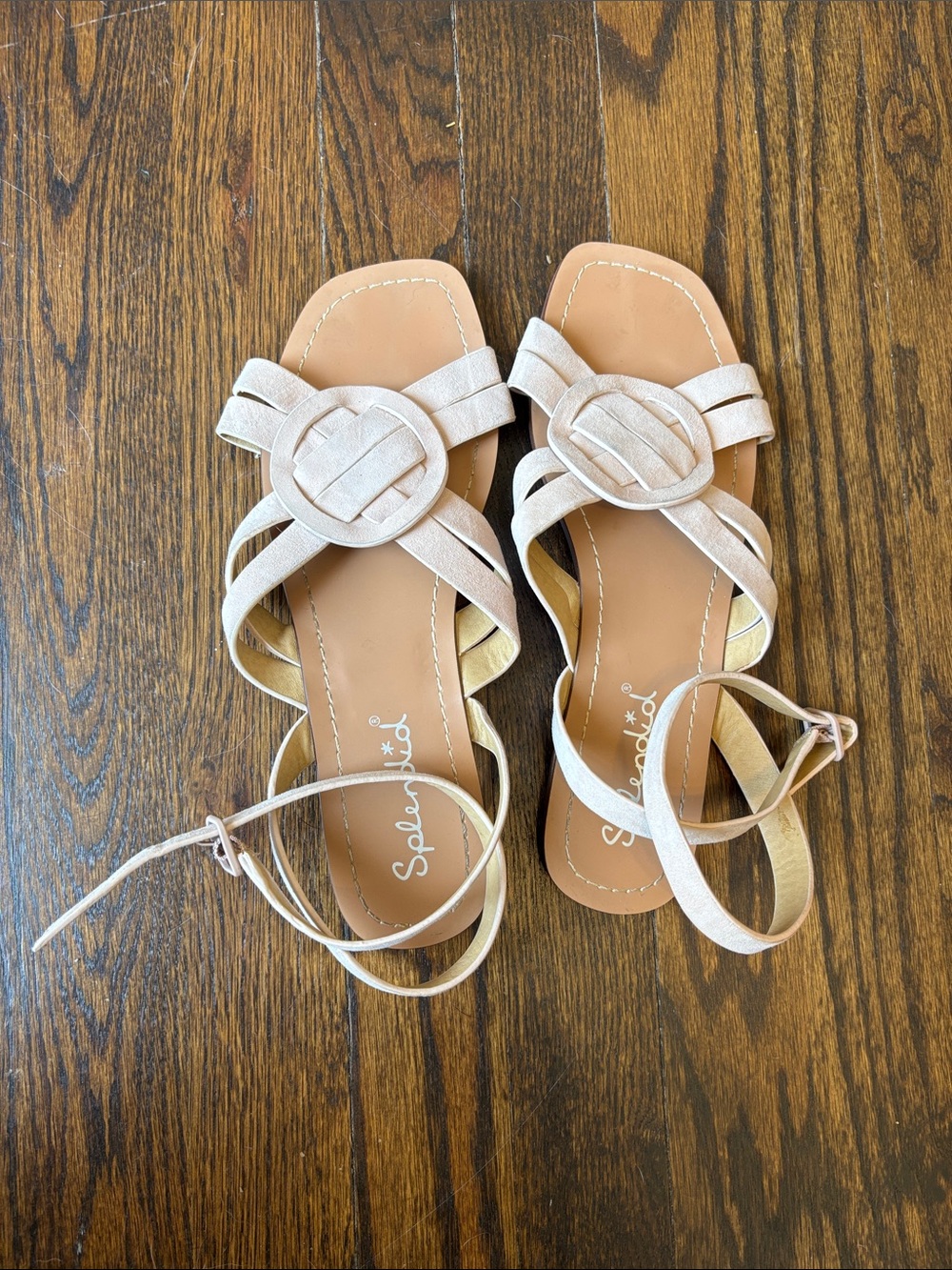 Splendid Neutral Beige Circle-Strap Ankle Tie Sandals